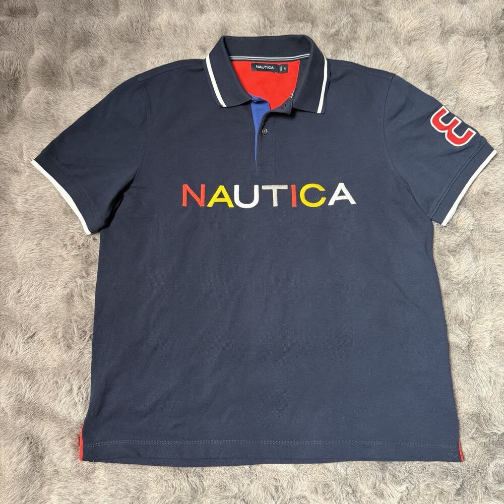 Nautica Rugby Polo Shirt Big Logo Embroidered Dark Blue Size XL